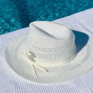 Elegant White Women\'s Hat with Silver Accents Wholesale Cowboy Hat White Metallic Finish Fashion Hat main image 4